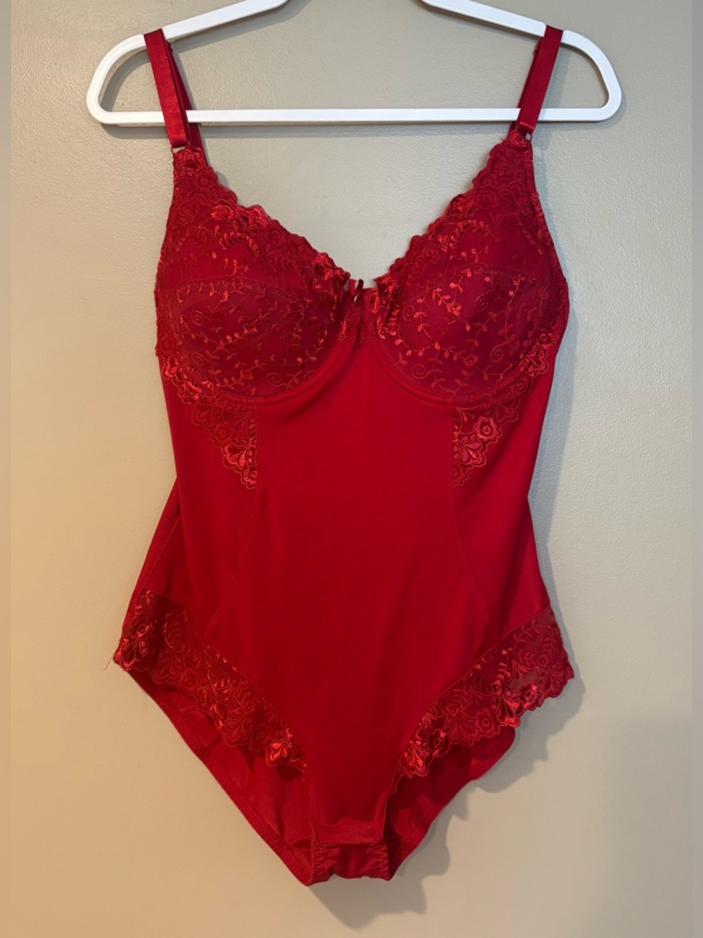romantic lace detail shapewear lingerie bodysuit cherry red bra